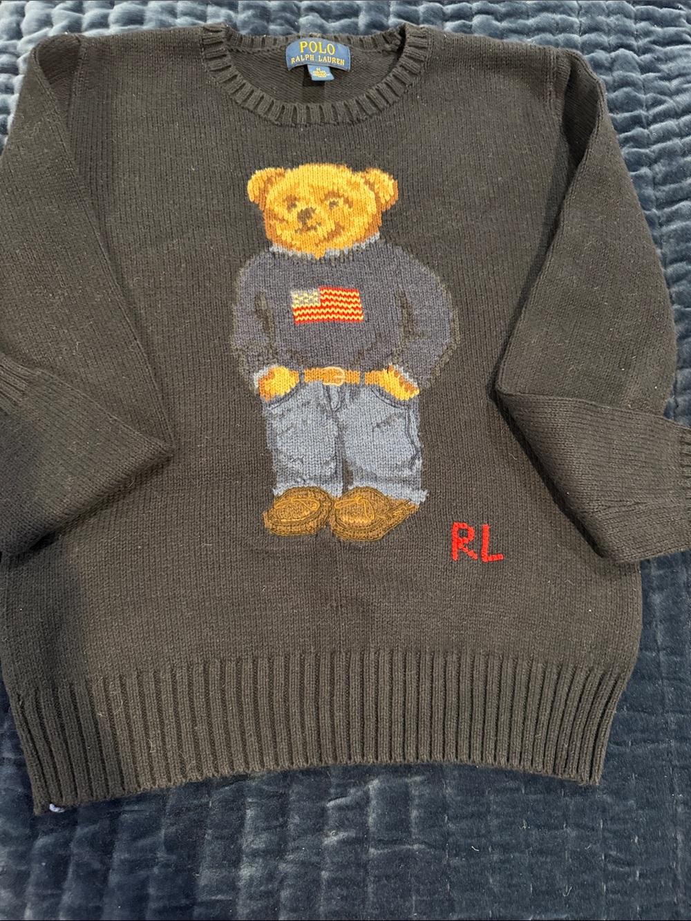 Polo by Ralph Lauren Navy Blue Bear Crewneck Sweater with Multicolor Details